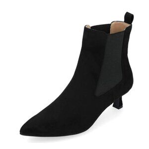 miss left Women's Classy Closed Pointed Toe Kitten Heel Ankle Booties Black